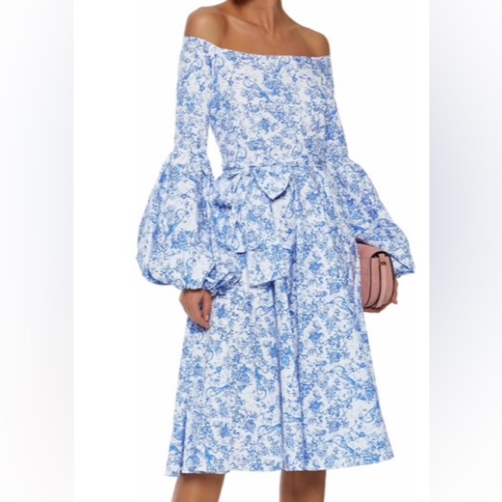 Caroline Constas Blue & White Toile Stretch Cotton Dress